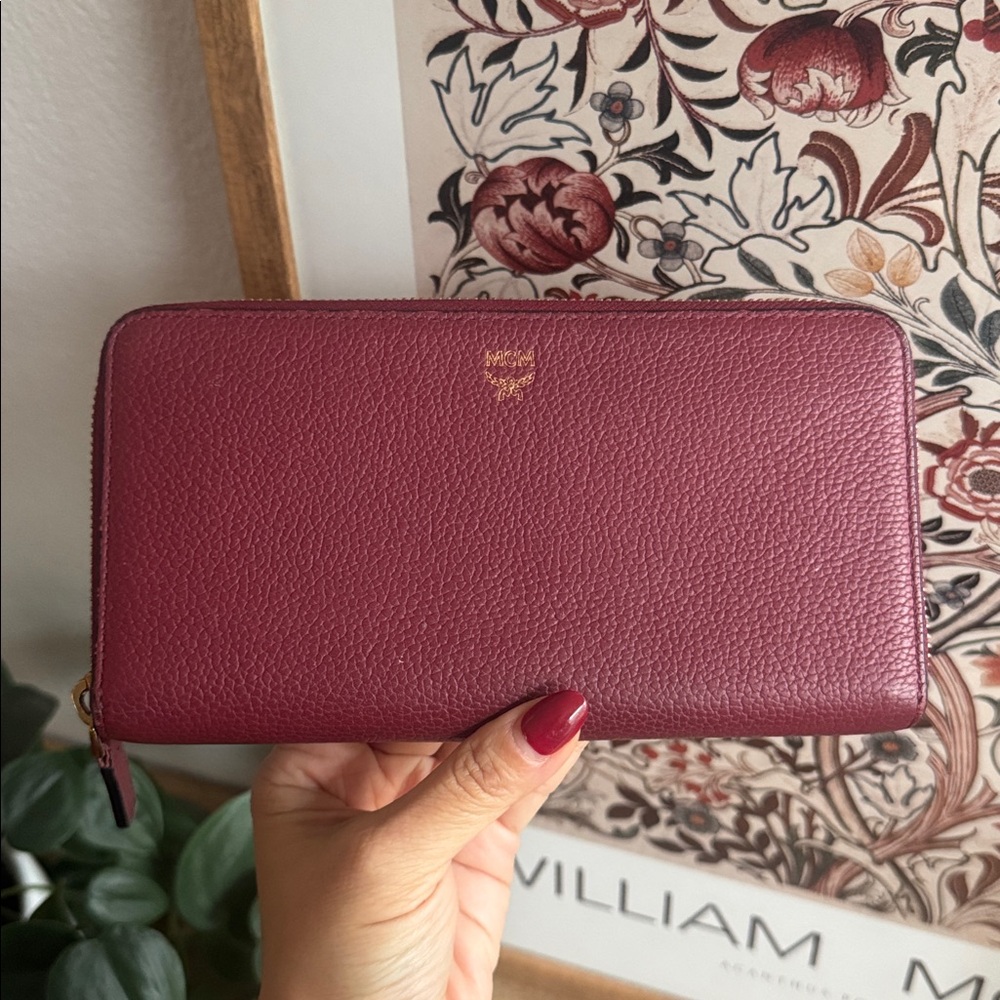 MCM Burgundy Red Leather Continental Long Zip Around Wallet